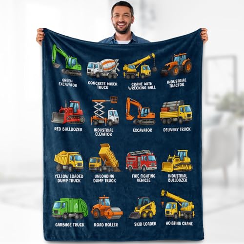Aimego Construction Vehicles Blanket 50" x 60" Flannel Truck Gift for Fans - color: Construction Vehicles Blanket, size: 50"x60"