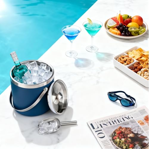 3L Double-Wall Insulated Stainless Steel Ice Bucket for parties - color: Navy