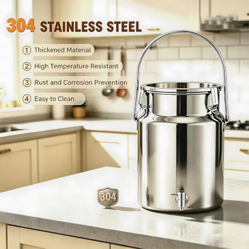 304 Stainless Steel Milk Can with Spigot 6L/1.6 Gal Milk Can Drink Dispenser with Sealed Lid & Handle, for Iced Tea, Water, Milk, Wine, Juice, Home Kitchen, Cafes, Restaurants - size: 6L