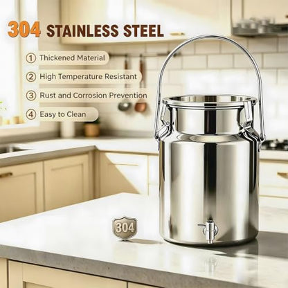 304 Stainless Steel Milk Can with Spigot 6L/1.6 Gal Milk Can Drink Dispenser with Sealed Lid & Handle, for Iced Tea, Water, Milk, Wine, Juice, Home Kitchen, Cafes, Restaurants - size: 6L