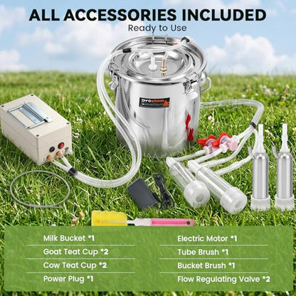 2-in-1 7L Goat Milking Machine, Electric Vacuum Pulsation Milker