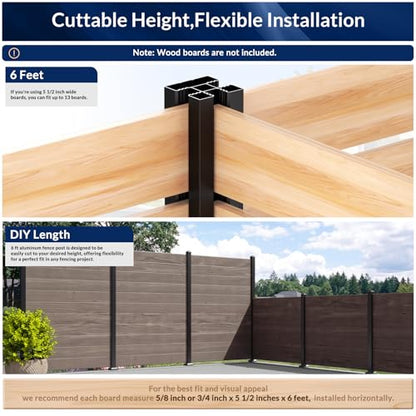 2 Pack 6FT 3-Way Aluminum Fence Post, 1.8mm Thick Walls & 10mm Base - color: 2 Pack Black Fence Post, size: 6 Feet