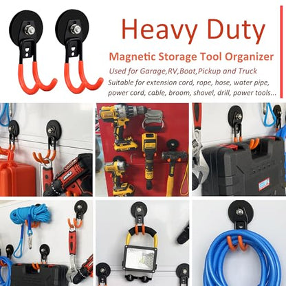 ULIBERMAGNET Garage Strong Magnetic Hooks, 4 Pack Heavy Duty Large J Hooks with Magnet, Anti-Slip Coating Magnet Hooks for Garden Tools, Ropes,Drill,Magnetic Double Hooks for Metal Cabinet,Pegboard - style: 2.59" Strong Medium J Orange 4PC