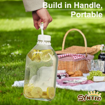 Syntic 4 Pack 64 Oz Glass Milk Bottles with Lids,Measurement Marks - style: 4 Pack