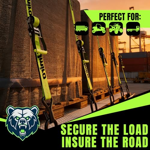 Umiro 4Pack 2''*15' Heavy Duty Ratchet Straps with Safety Clip J Hooks Ratchet Strap 10,000 Lbs MBS,Tie Down Ratcheting with J-Hook, Cargo Straps for Truck, Trailer, Moving (Neon Green) - color: Neon Green, size: 2 Inches X 15 Feet
