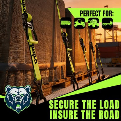 Umiro 4Pack 2''*15' Heavy Duty Ratchet Straps with Safety Clip J Hooks Ratchet Strap 10,000 Lbs MBS,Tie Down Ratcheting with J-Hook, Cargo Straps for Truck, Trailer, Moving (Neon Green) - color: Neon Green, size: 2 Inches X 15 Feet