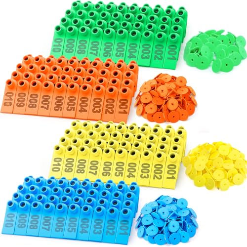 DoubleFill 400 Pcs Livestock Ear Tags for Sheep Goat Cattle 001-100 Number Plastic Sheep Ear Tags for Cow Pig Dog Deer Horse Farm Animal Identification (Green,Yellow,Orange,Blue) - color: Green,yellow,orange,blue