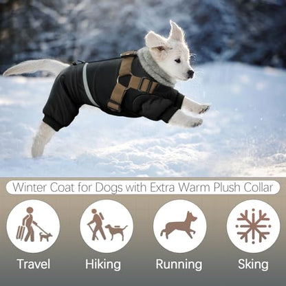 BRKURLEG Black Dog Coat with Harness, Dog Winter Jacket, Dogs Onesie Body Warm Jackets, Small Dogs Winter Coats Reflective Windproof Warm Cold Weather Coats, Pet Waterproof Jacket Hiking M - color: Black, size: Medium