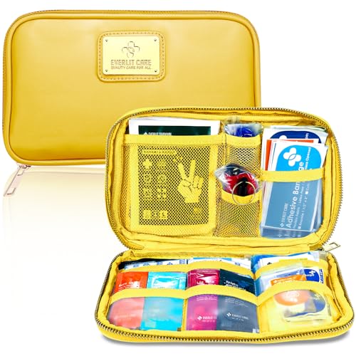EVERLIT CARE Car First Aid Kit with Emergency Supplies Survival Gear Including Window Breaker Disposable Urine Bag Mountable Survival Kit for Family Travel in Car (Yellow) - color: Yellow
