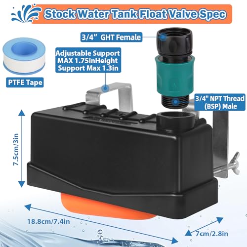 Water Trough Float Valve for Stock Tank,w/Hose Connector,Fit 3/4" NPT Hose - style: Stock Tank Float Valve with Connector-1PCS