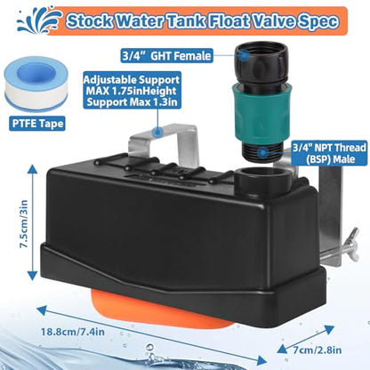 Water Trough Float Valve for Stock Tank,w/Hose Connector,Fit 3/4" NPT Hose - style: Stock Tank Float Valve with Connector-1PCS