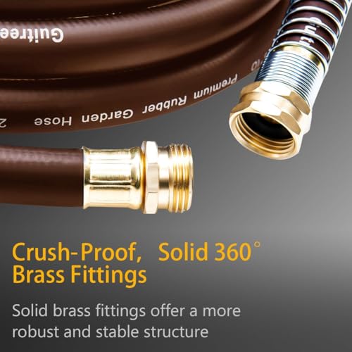 Guitrees Garden Hose 50FT x 3/4", Heavy Duty Rubber Hose, Water Hose with Five Layered Braiding, Male to Female Fittings, 1000PSI Burst, 300PSI Working (Brown) - color: Brown, size: 3/4 50FT Male to Female