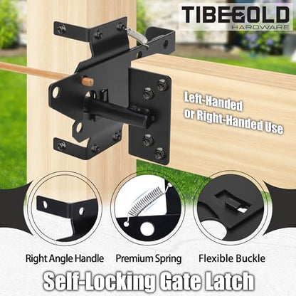 Self Locking Gate Latch for Outdoor Fence, Heavy Duty Post Mount Gravity Lever Fence Latch Hardware, Self-Closing Door Latch for Outdoor Garden, Metal Gates Vinyl Fence, Black Finish