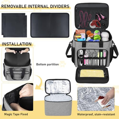 GMAK Pet Grooming Bag,Pet Hair Clipper Organizer Grooming Bag for Equipment - color: Grey