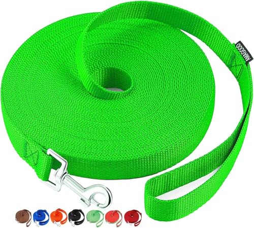 AMAGOOD Dog/Puppy Obedience Recall Training Agility Lead-15 ft 20 ft 30 ft 50 ft Long Leash-for Dog Training,Tie Out,Play,Safety,Camping (20Feet x 1Inch, Green) - color: Green, size: 1 Inch x 20 Feet