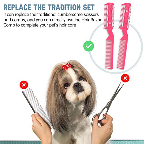 Yinkin 5-Piece Razor Comb for Dogs & Cats, Pink, Plastic & Stainless Steel, Small to Medium Dogs, 25 Extra Blades, Manual, Grooming & Trimming - color: Pink