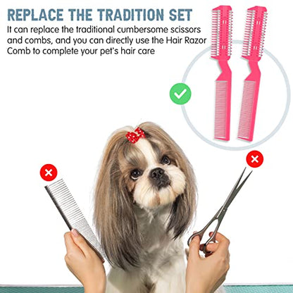 Yinkin 5-Piece Razor Comb for Dogs & Cats, Pink, Plastic & Stainless Steel, Small to Medium Dogs, 25 Extra Blades, Manual, Grooming & Trimming - color: Pink