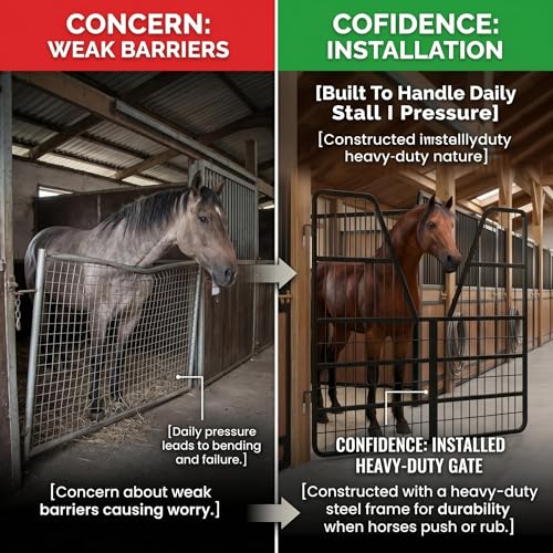 Thick Steel Livestock Gate, Stall Guards for Horses with Ventilated Double Grid and Secure Quick Release Latch, Horse Stall Gate for Horse Farm, Ranch and Pen - size: Three-layer Floor 52 x 42 inch