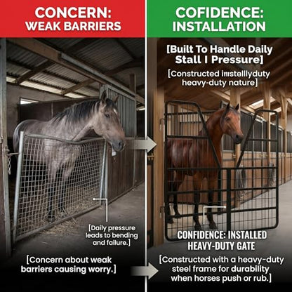 Thick Steel Livestock Gate, Stall Guards for Horses with Ventilated Double Grid and Secure Quick Release Latch, Horse Stall Gate for Horse Farm, Ranch and Pen - size: Three-layer Floor 52 x 42 inch