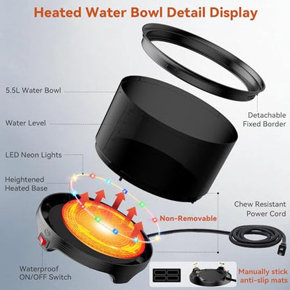 5.5L Heated Water Bowl, Winter Large Heated Dog Bowls for Outside