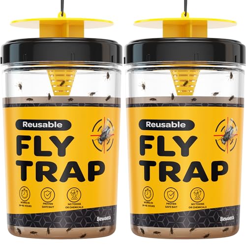 Fly Traps Outdoor [Set of 2] with Dissolvable Non-Toxic Bait - Reusable Hanging Bug Catcher Killer for All Flies for Outside Bug Control Patios, Barns, Ranches Etc. Hanging Fly Traps with Tie Included - style: 2 Traps