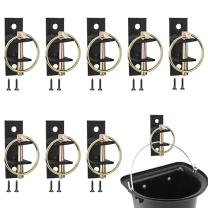 8 Pcs Water Bucket Hook with Pin Heavy Duty Wall Mounted Equestrian Bucket Hooks Hangers Horse Feed Bracket for Horse Stall Stable Barn,Black