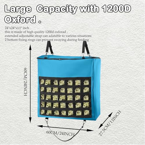 1Pcs Hay Bag for Horse,Slow Feed Bag Heavy Duty 1200D Oxford Fabric Hay Bag with Front Hay Nets Design and Zipper Large Top Load Feeding Bag for Horses and Livestock,24x11x24 Inch