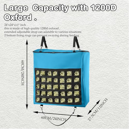 1Pcs Hay Bag for Horse,Slow Feed Bag Heavy Duty 1200D Oxford Fabric Hay Bag with Front Hay Nets Design and Zipper Large Top Load Feeding Bag for Horses and Livestock,24x11x24 Inch