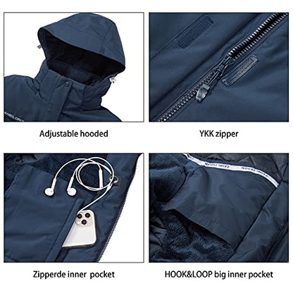 CAMEL CROWN Women’s Mountain Snow Waterproof Ski Jacket Detachable Hood Windproof Fleece Parka Rain Jackt Winter Coat - color: Dark Blue-1, size: Medium