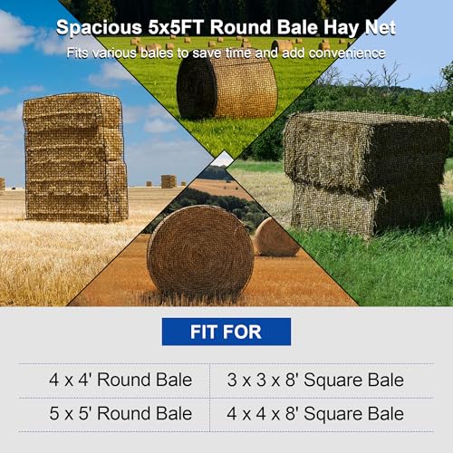 5×5 FT Round Bale Hay Net Slow Feeder for Horses, 1.7" Hole Feeder Net - style: 5*5Ft(Black)