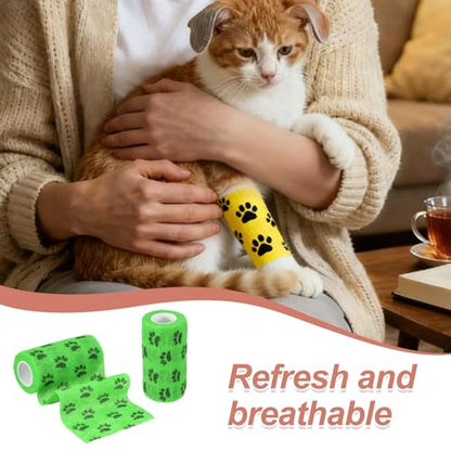 Pet Wrap Bandages, 4 Inch 5 Yard Self Adhesive Bandage Wrap, Pet Non-Woven Tape First Aid Cohesive Gauze, (Emerald Green/Paw, 2 Pcs), Intended for Dog/Cat/Bird/Legs/Paws/Wound - color: Emerald Green, size: 4 inch