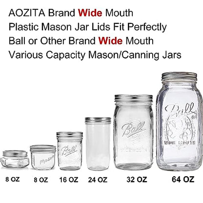 AOZITA [20 Pack] WIDE Mouth Mason Jar Lids for Ball, Kerr and More - White Plastic Storage Caps for Mason/Canning Jars - Leak-Proof, Dishwasher Safe & Food Grade - size: 10 Wide Mouth (Pack of 2)