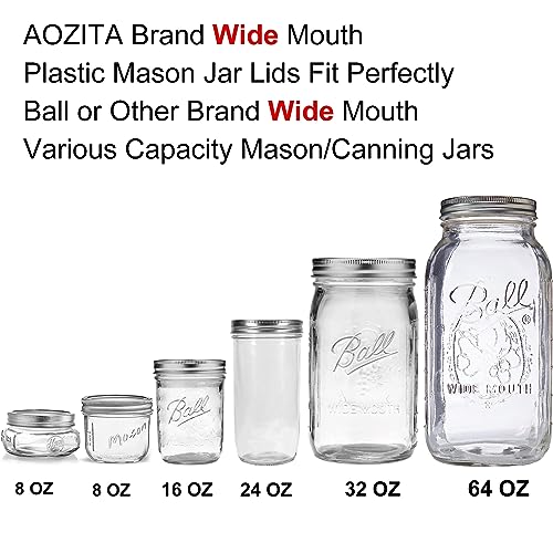 AOZITA 24 PACK, WIDE Mouth Mason Jar Lids for Ball, Kerr and More - White Plastic Storage Caps for Canning Jars - Leak-Proof & Anti-Scratch Resistant Surface - size: 24 Wide Mouth