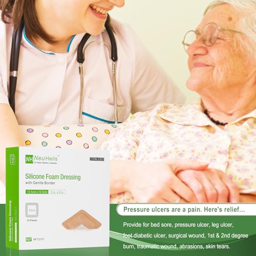 NeuHeils Silicone Foam Dressing with Border 5''x5'', 10 Pack for Bed Sores - size: 5''x5''(10 Pack)