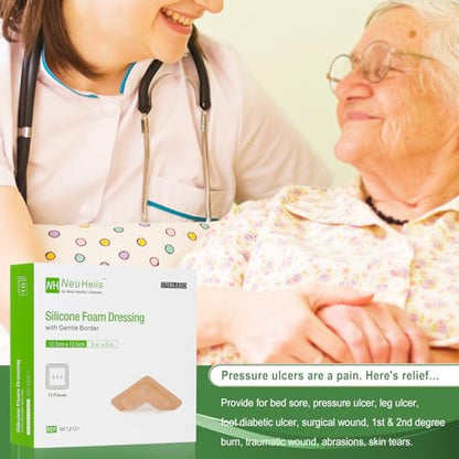 NeuHeils Silicone Foam Dressing with Border 5''x5'', 10 Pack for Bed Sores - size: 5''x5''(10 Pack)