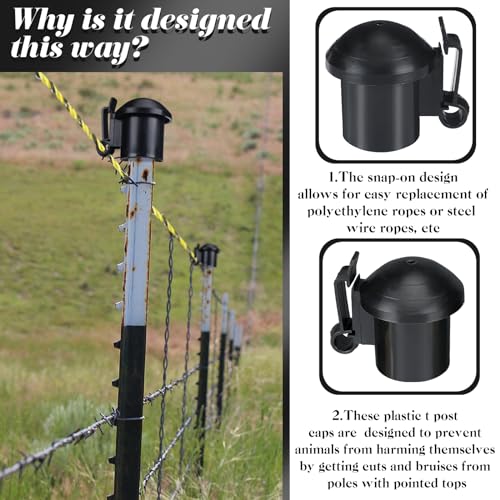 DoubleFill 1 Pcs Electric Fence Insulators and T Post Safety Cap, Black - color: Black