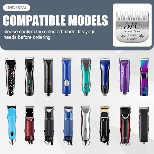BILLAR® Detachable Pet Dog Clipper Blades, Compatible with Andis Size 5FC Cut Length 1/4”(6.3mm), Most Oster A5,Wahl KM Series Clippers,Made of Ceramic Blade & Stainless Steel Blade（3PACK） - size: 5FC-3PACK
