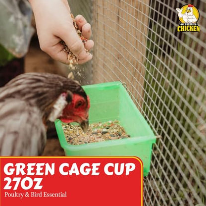 My Favorite Chicken 27oz Chicken Cage Cup – Hanging Chicken Waterer & Feeder for Chick, Duck, Quail, Parakeet – Versatile Poultry Feeder & Bird Cage Water Cups, Green - color: Green