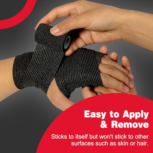 AZEN 20 Pack Self Adhesive Bandage Wrap Black, Black Athletic Tape, Vet Wrap, Tattoo Grip Tape Wrap, Ankle Tape, Cohesive Bandage Wrap - color: Black