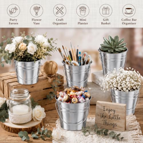 Sadnyy 12 Pack 6.4 X 3.54 X 7 inch Silver Metal Buckets - color: Silver, size: 6.4 x 3.54 x 7 in