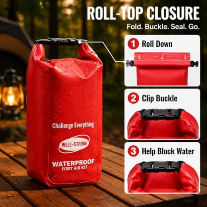 Waterproof First Aid Kit Roll Top Boat Emergency Kit with Waterproof Contents for Fishing Kayaking Boating Swimming Camping Rafting Beach Red - color: Ws011-red