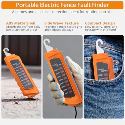 Neoteck 700-8000V Electric Fence Voltage Tester with 8 Neon Indicator Light