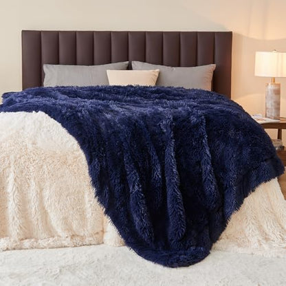 GONAAP Fuzzy Faux Fur Throw Blanket for Couch, Dark Navy, 50"x60" - color: Dark Navy, size: Throw(50"x60")