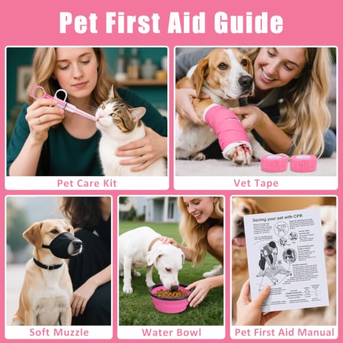 Pet First Aid Kit for Dogs - Pet Emergency Kit for Camping Hiking Traveling Hunting and Sports (Pink) - color: Pink