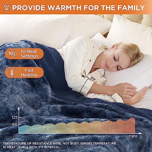 Westinghouse Heated Blanket Twin Size, Faux Fur with 10 Levels, Indigo - color: Indigo, size: Twin 62" x 84"