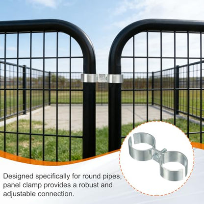 HARFINGTON 6pcs Chain Link Fence Panel Clamps 1‑1/2" Galvanized Dog Kennel Clamps Fence Connector Temporary Dog Cage Hardware Parts with Bolts and Nuts for Round Pipe Panel Frame Cage - size: 1‑1/2"