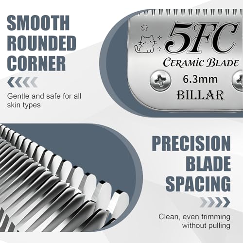 BILLAR 2Pack 5FC Detachable Pet Dog Grooming Ceramic Blades,Compatible with Andis,Oster A5,Wahl KM-10 Series,Size 5FC Blade 1/4-Inch 6.3MM Cut Length - size: 5FC-2PAC