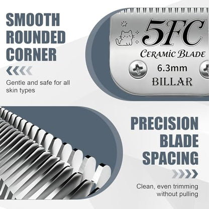 BILLAR 2Pack 5FC Detachable Pet Dog Grooming Ceramic Blades,Compatible with Andis,Oster A5,Wahl KM-10 Series,Size 5FC Blade 1/4-Inch 6.3MM Cut Length - size: 5FC-2PAC