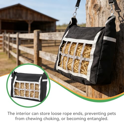 Slow Feeder Horse Hay Bag, Design for Goats ,Horse ,Donkey ,Sheep,Premium Oxford Hay Feed Bags with Front Hay Nets Design, Large Opening with Drawstring and Adjustable Strap for Easy Hanging, 1 pc - size: 1 Pcs