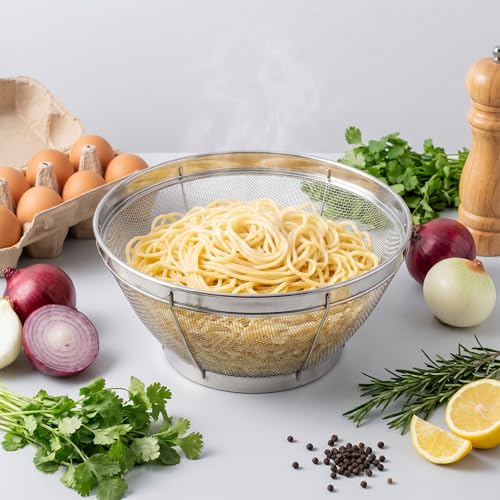 Rice Strainer Fine Mesh, Stainless Steel Colander Fine Mesh Strainer for Pasta, Rice, Fruit, Metal Net Baskets for Strain, Drain, Rinse or Steam